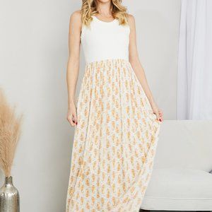 White Brich Full Size Printed Scoop Neck Sleeveless Maxi Dress